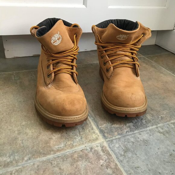 Leather Timberland Womens Loose Top Lace up Khaki Boots Size 5.5W *READ* - Picture 1 of 8